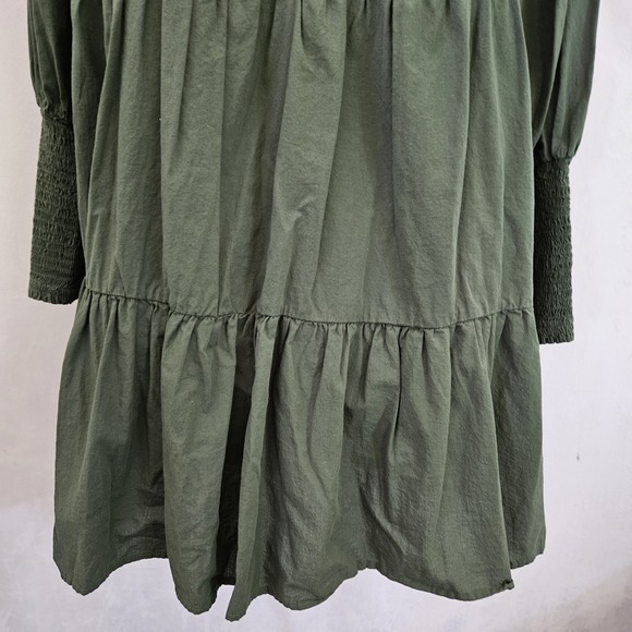 Pomander Place Dress sz M Ceci Smocked Long Sleeve Green Tiered Cotton Mini Boho - Picture 15 of 16
